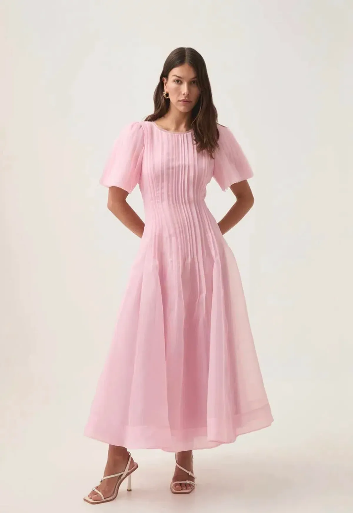 Aje Nova Pleated Midi Dress Chalk Pink 10 - Image 1