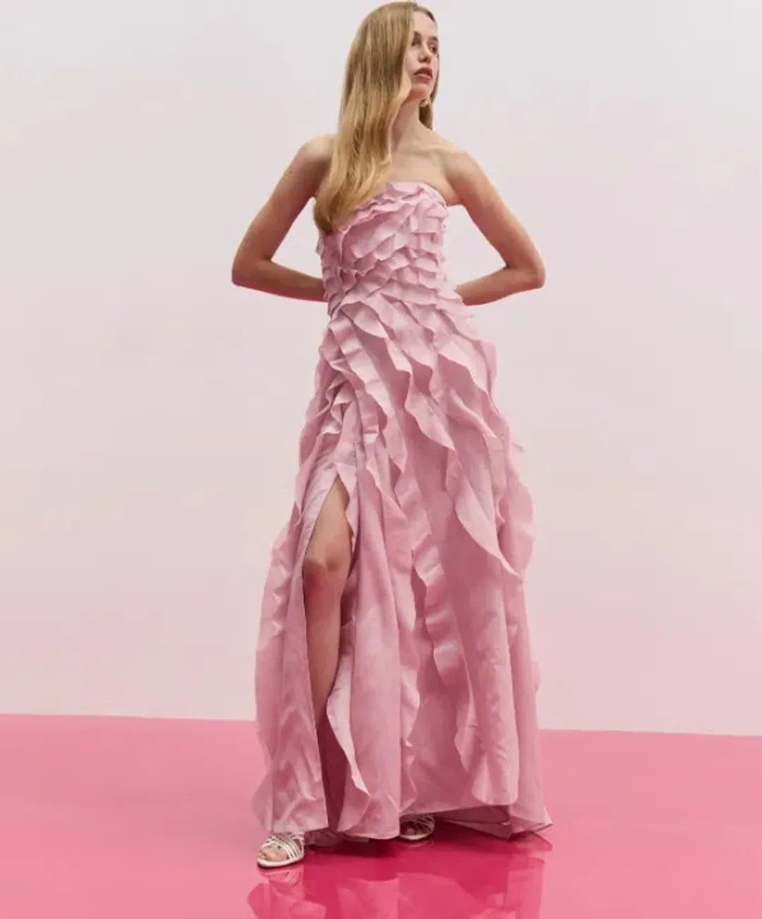 Aje Allairie Strapless Gown Chalk Pink Size 10 for rent on The Volte - main image