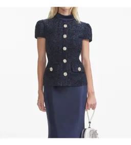 Self Portrait Boucle Maxi Dress Navy Metallic Size S/AU 8 for rent on The Volte - image 4
