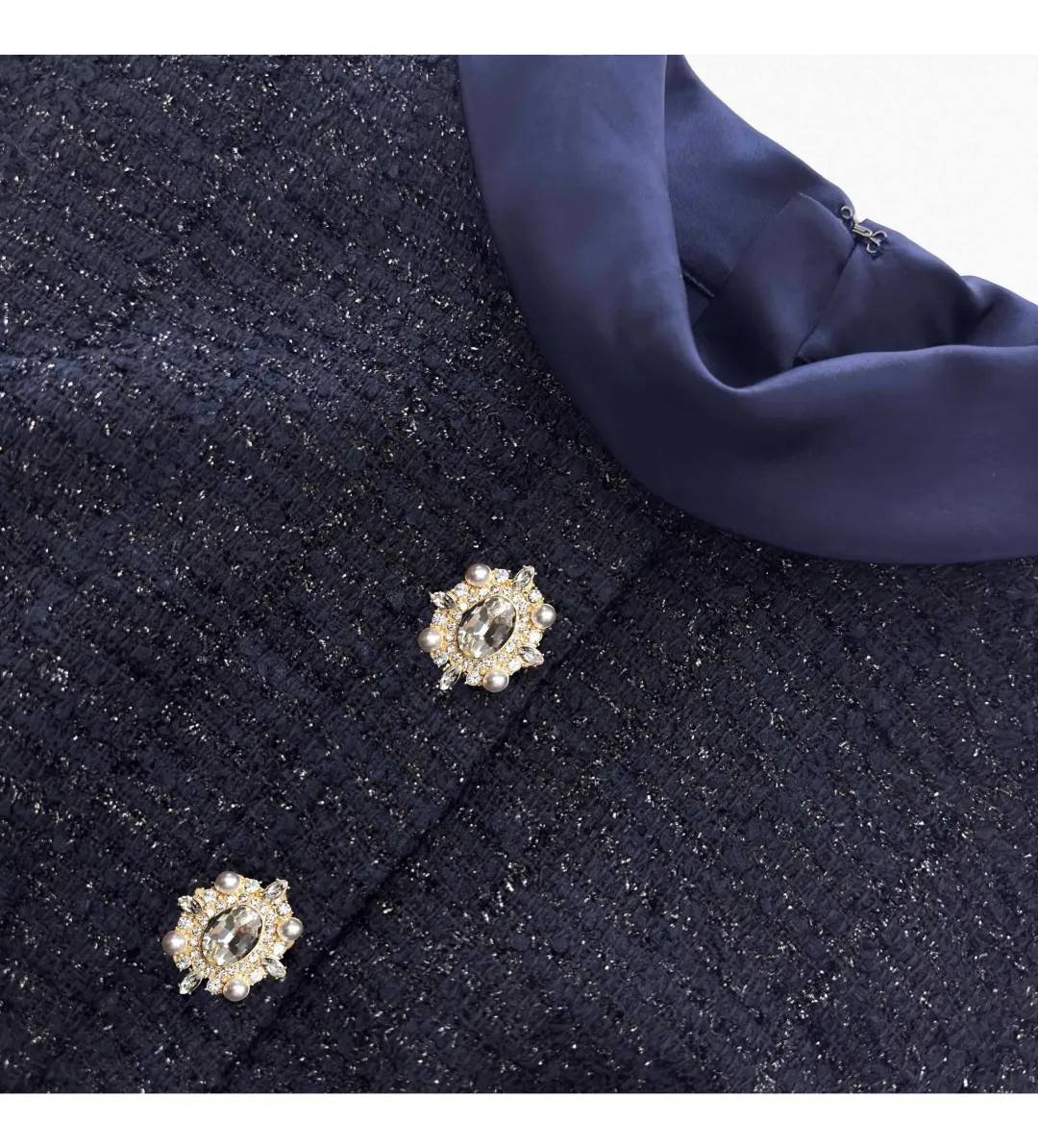 Self Portrait Boucle Maxi Dress Navy Metallic Size S/AU 8 for rent on The Volte - main image
