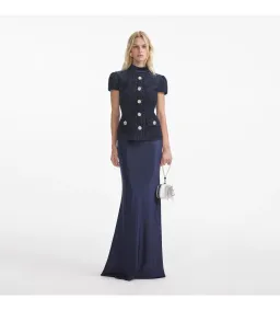 Self Portrait Boucle Maxi Dress Navy Metallic Size S/AU 8 for rent on The Volte - image 1