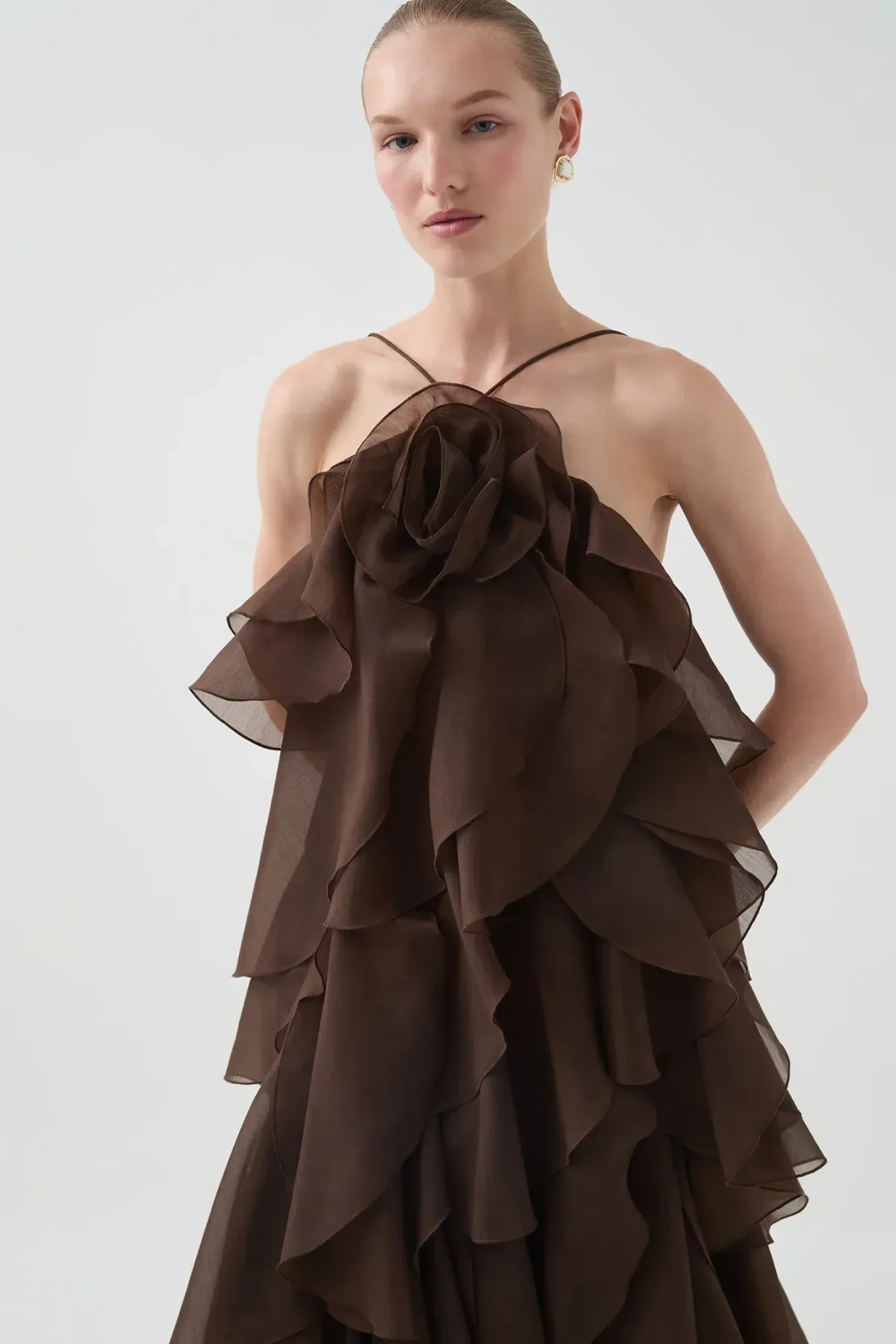 Aje Pandorea Layered Maxi Dress in Brown Size AU8 - Image 3