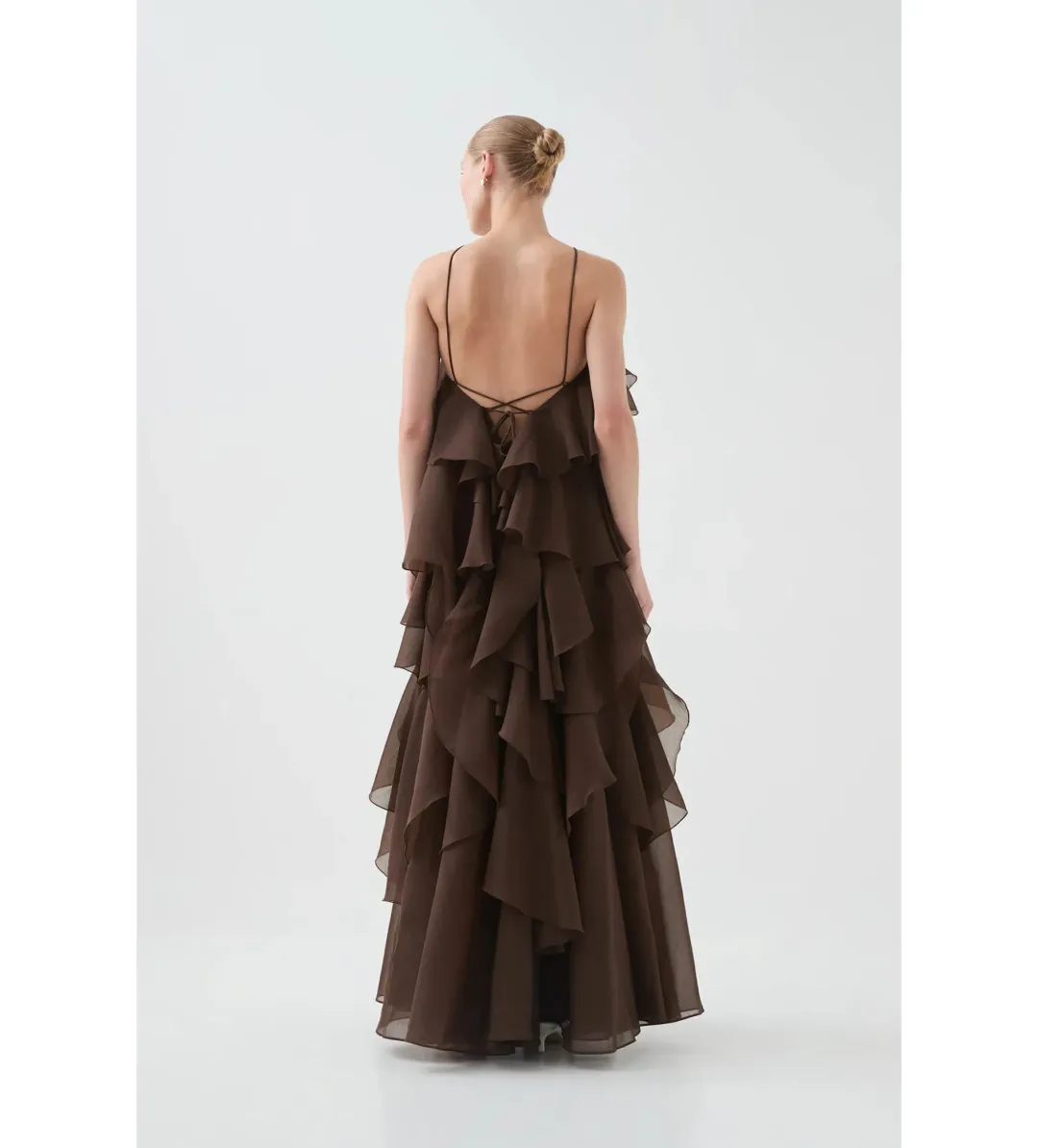 Aje Pandorea Layered Maxi Dress in Carob Size AU 12 for rent on The Volte - main image