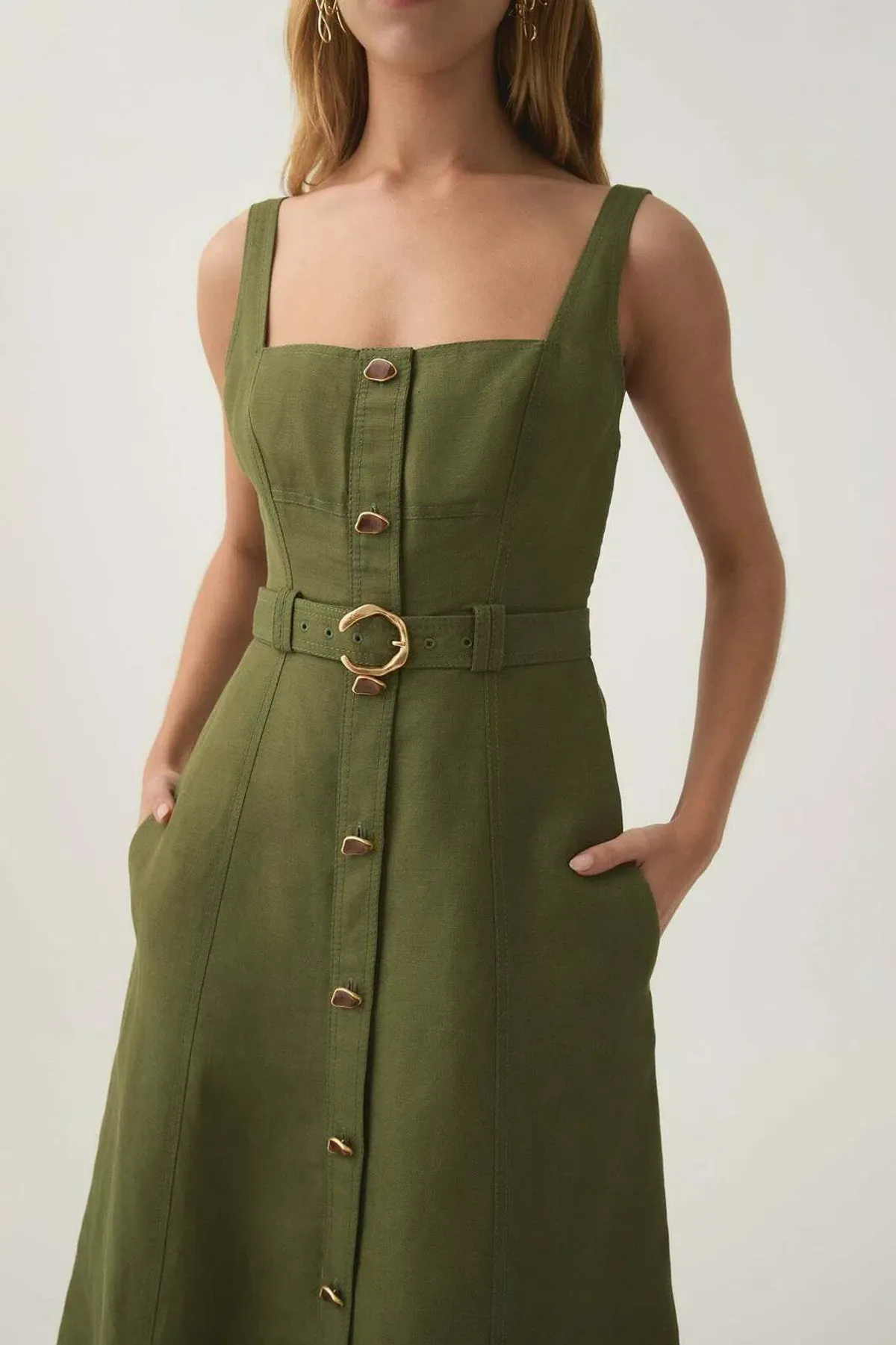Aje Axle Utility Midi Dress in Palm Green Size AU12 - Image 5