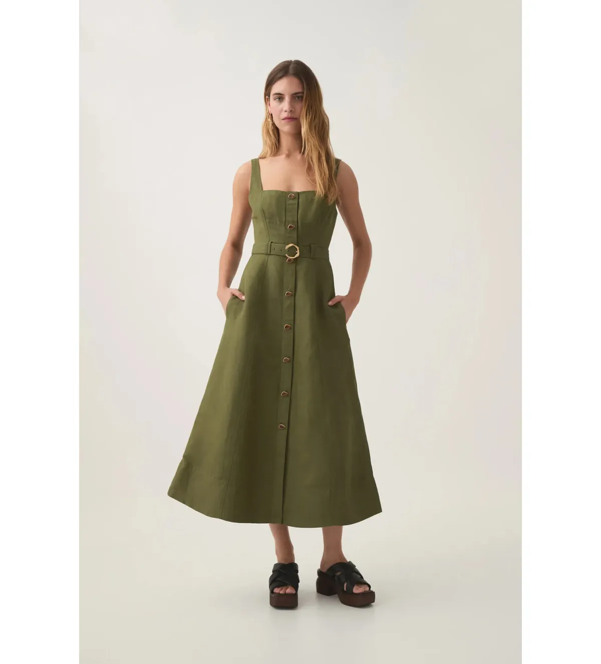 Aje Axle Utility Midi Dress in Palm Green Size AU12 - Image 1