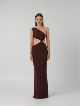 Effie Kats Hawlya Gown Cocoa Maxi Dress in Brown Size S/ AU 8 for rent on The Volte - image 1