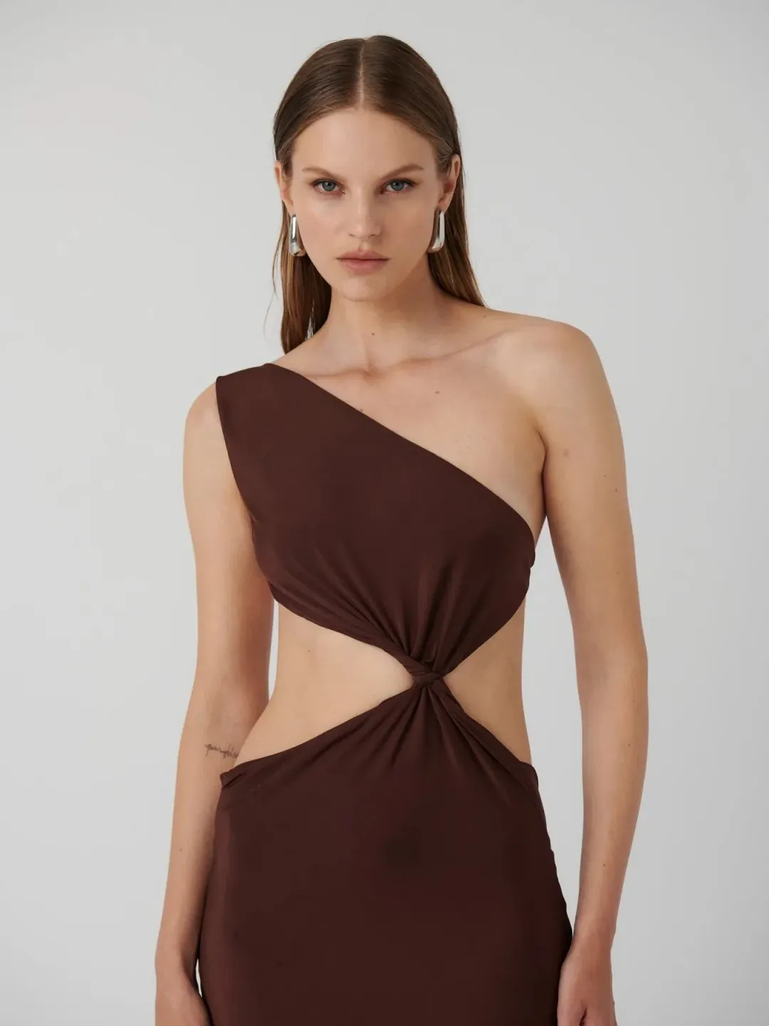 Effie Kats Hawlya Gown Cocoa Maxi Dress in Brown Size S/ AU 8 for rent on The Volte - main image