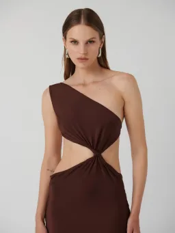 Effie Kats Hawlya Gown Cocoa Maxi Dress in Brown Size S/ AU 8 for rent on The Volte - image 2