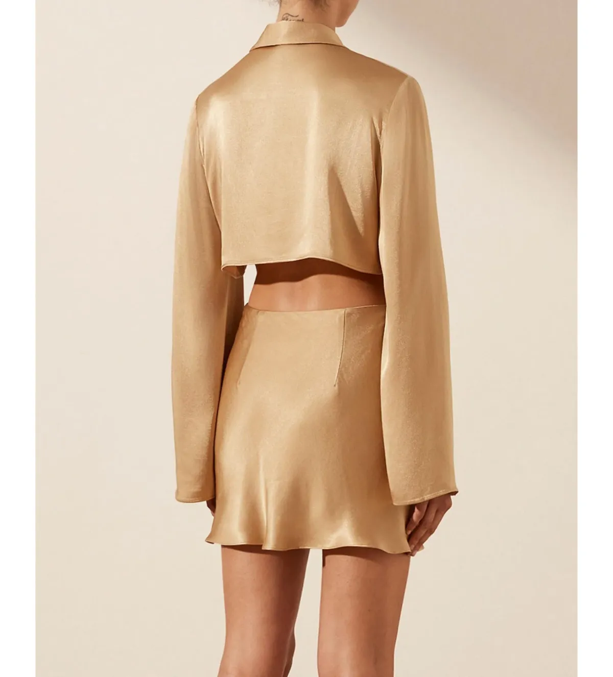 Shona Joy Oliviera Long Sleeve Tie Front Mini Dress in Gold Size 14 - Image 3