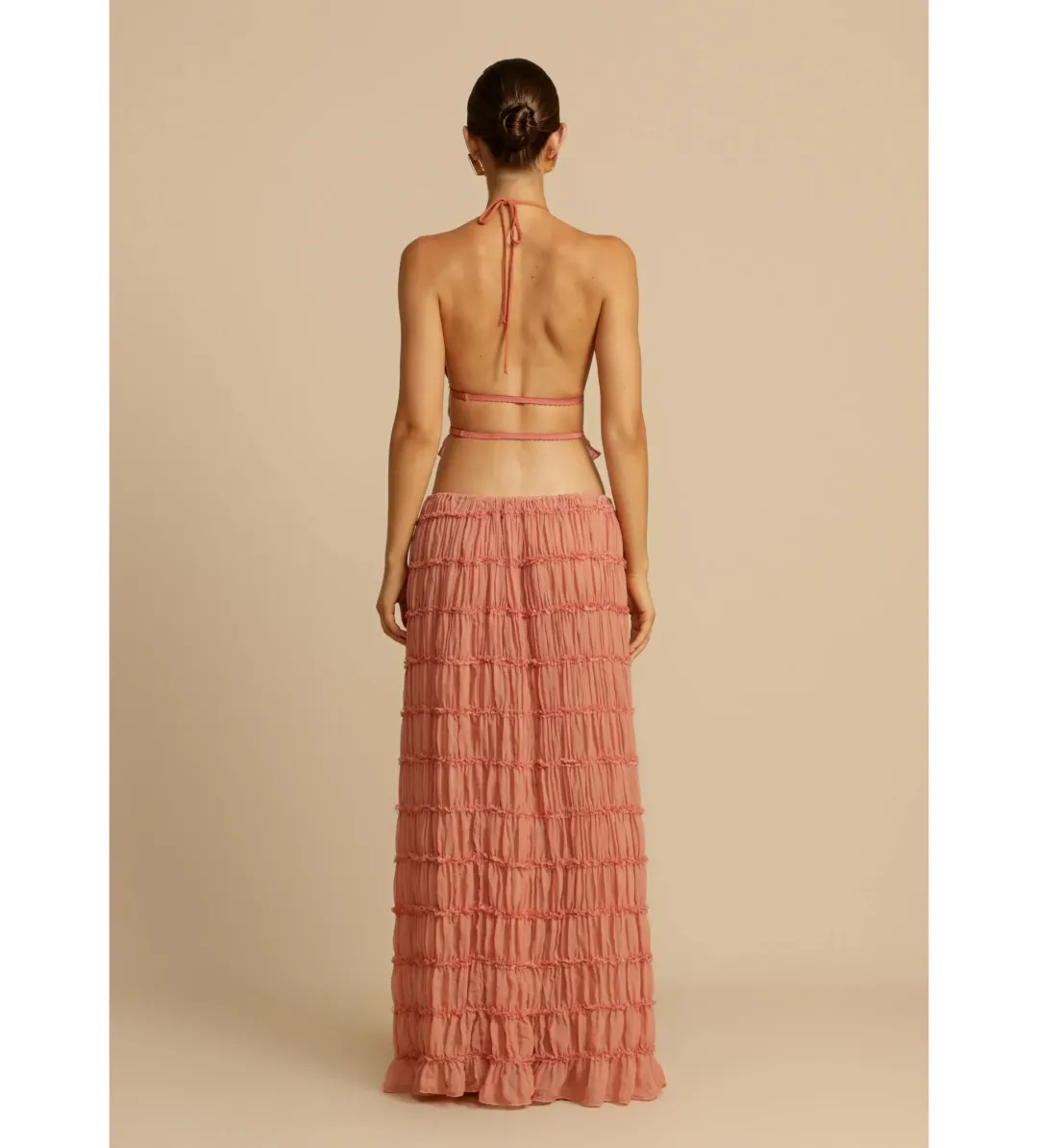 Arcina Ori Juliette Halter Maxi Dress in Peach Size 8 for rent on The Volte - main image