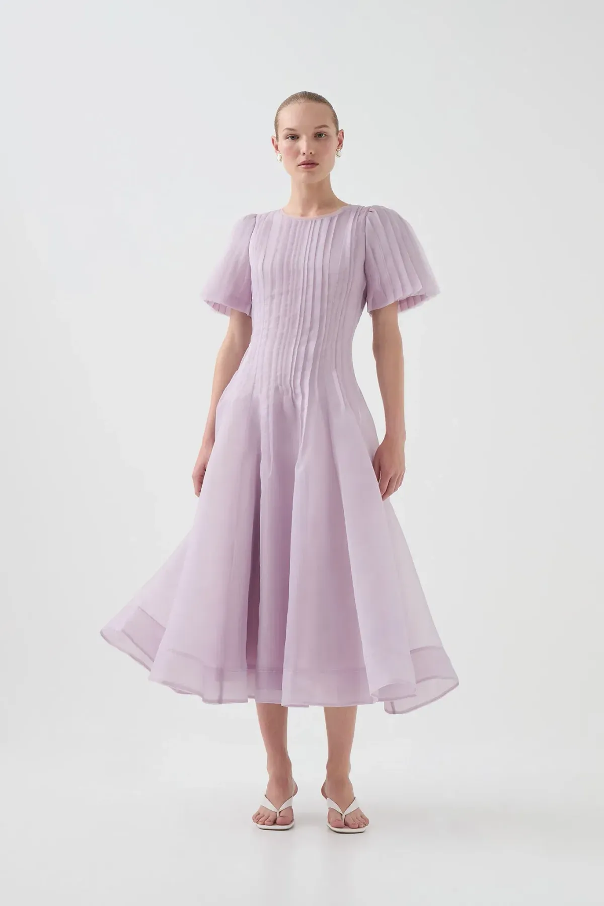Aje Nova Pleated Midi Dress Lilac Size 14 for rent on The Volte - main image
