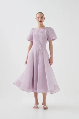 Aje Nova Pleated Midi Dress Lilac Size 14 for rent on The Volte - image 1