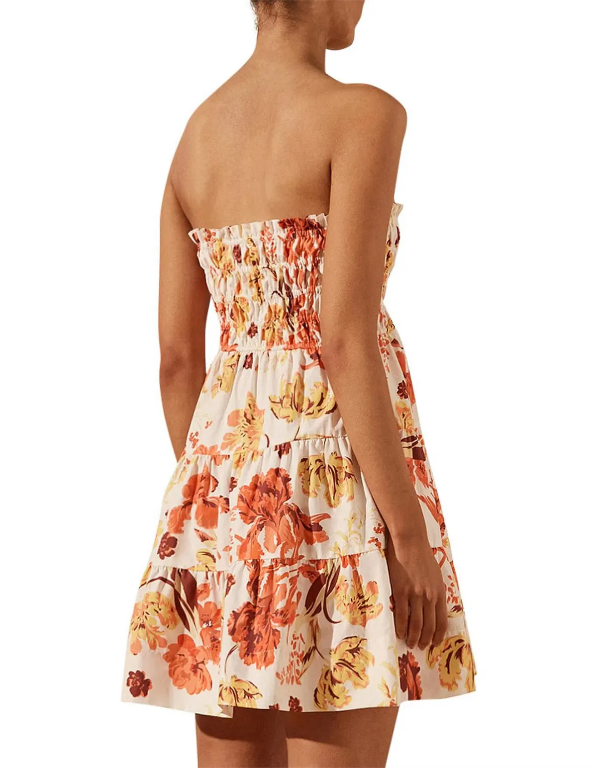 Shona Joy Kalani Shirred Strapless Mini Dress in Coconut/Multi Floral Size AU 10 - Image 2