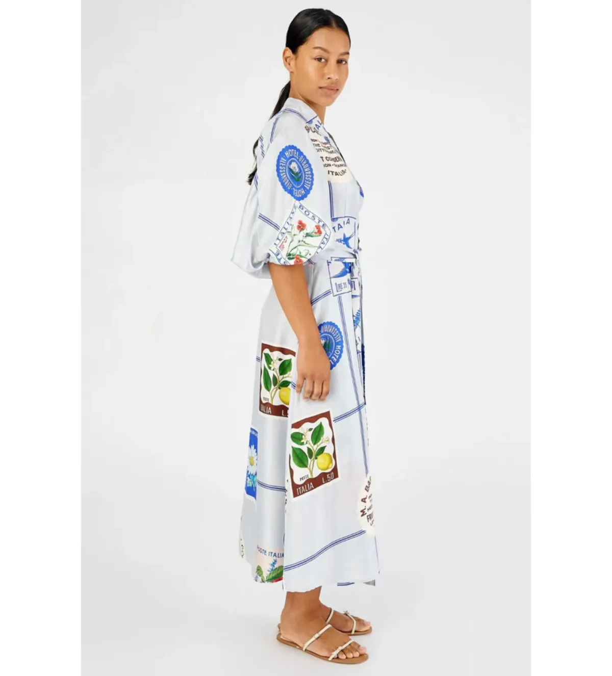 Oroton Picnic Print Silk Wrap Midi Dress Size 10 - Image 3