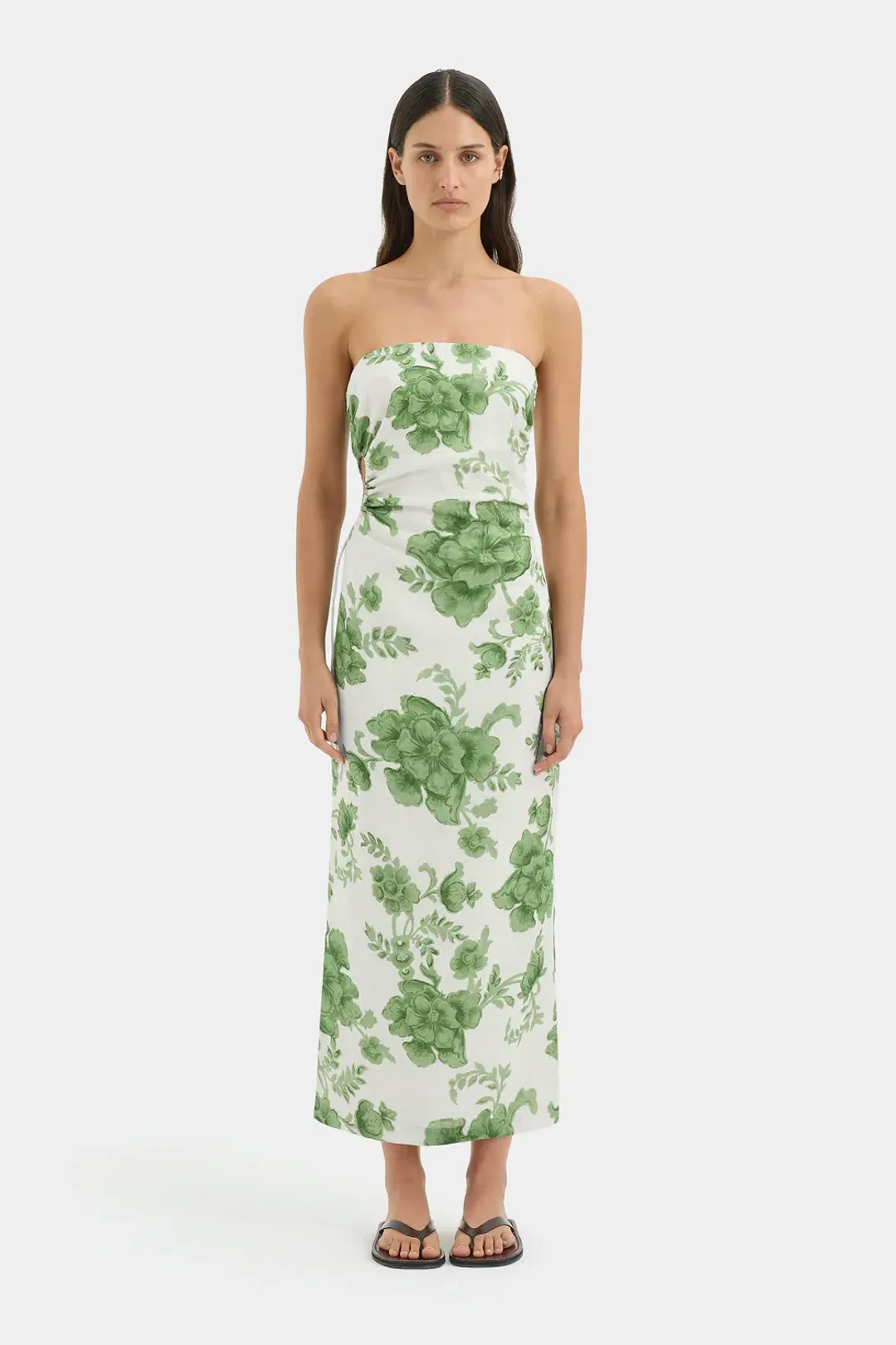 Sir the Label Gardella Strapless Midi Dress in Frisa Floral Print Size 2 / AU 10 for rent on The Volte - main image
