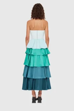 Leo Lin Jade Bustier Top and Maxi Skirt Set in Green/Blue Size AU 6 for rent on The Volte - image 2