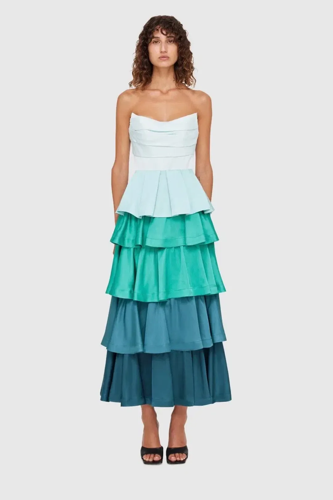 Leo Lin Jade Bustier Top and Maxi Skirt Set in Green/Blue Size AU 6 for rent on The Volte - main image