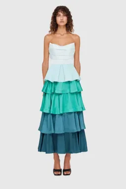 Leo Lin Jade Bustier Top and Maxi Skirt Set in Green/Blue Size AU 6 for rent on The Volte - image 1