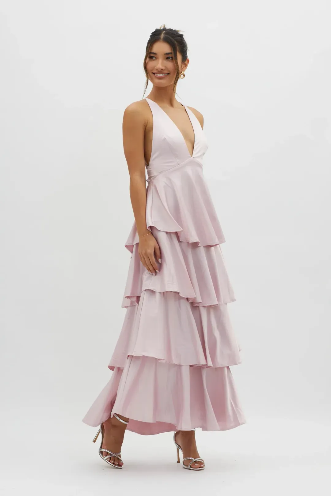 Selfie Leslie Auguste Tiered Frill Strappy Back Dress in Blush Size AU 8 for rent on The Volte - main image