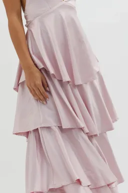 Selfie Leslie Auguste Tiered Frill Strappy Back Dress in Blush Size AU 8 for rent on The Volte - image 3