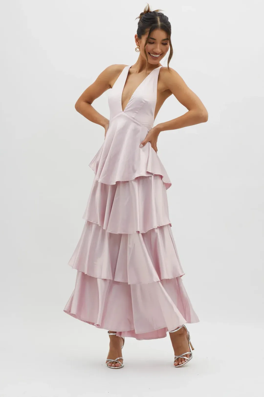 Selfie Leslie Auguste Tiered Frill Strappy Back Dress in Blush Size AU 8 for rent on The Volte - main image