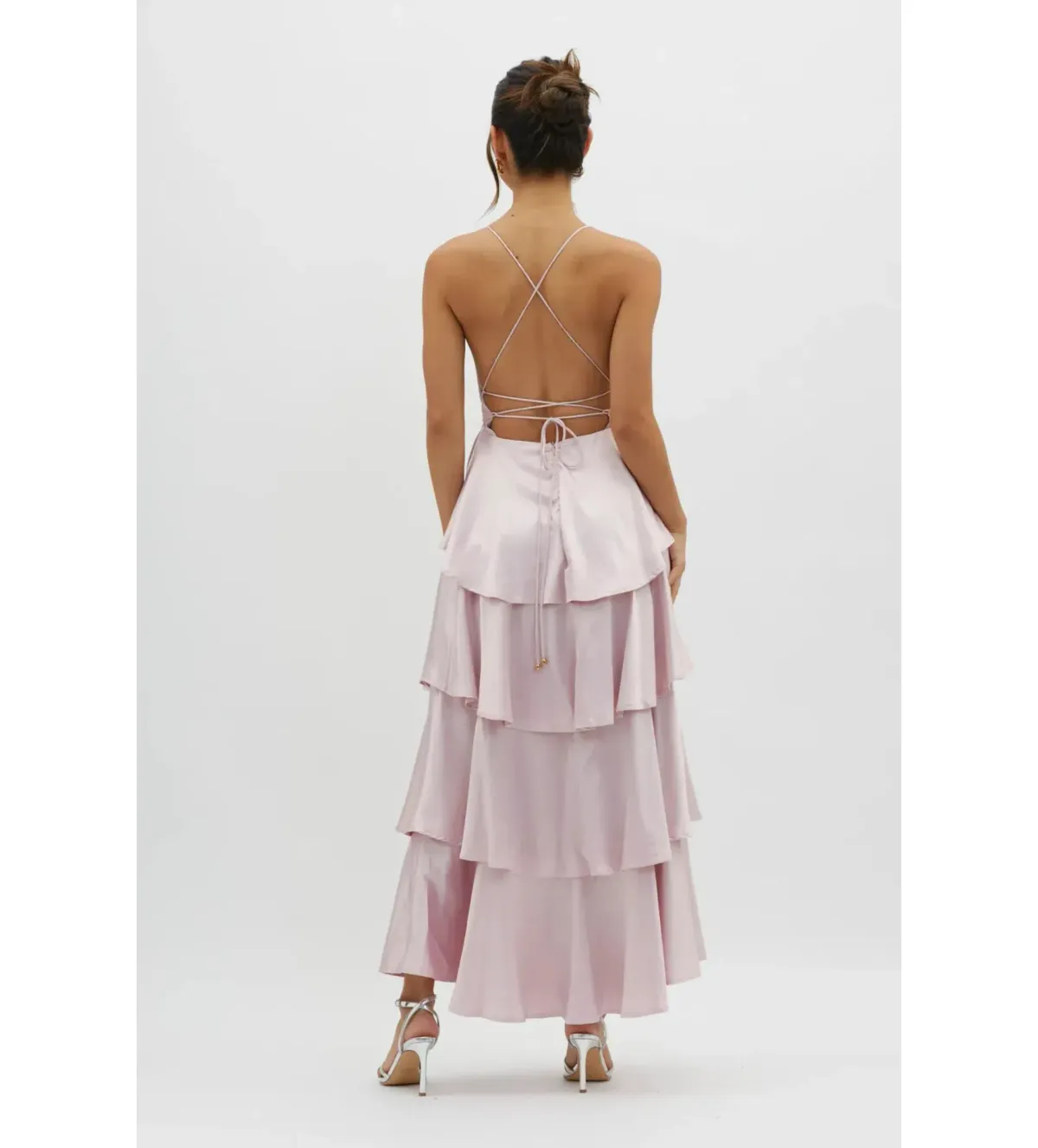 Selfie Leslie Auguste Tiered Frill Strappy Back Dress in Blush Size AU 8 - Image 5