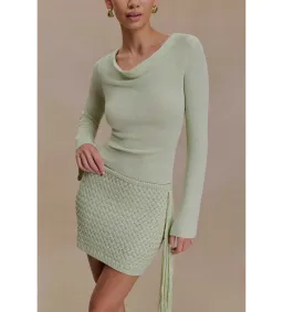 MESHKI Elowen Knit Cowl Long Sleeve Top and Terrymae Crochet Mini Skirt Set Pastel Green Size XS / AU 6 for rent on The Volte - image 3