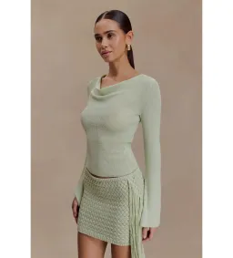 MESHKI Elowen Knit Cowl Long Sleeve Top and Terrymae Crochet Mini Skirt Set Pastel Green Size XS / AU 6 for rent on The Volte - image 4