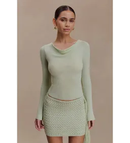 MESHKI Elowen Knit Cowl Long Sleeve Top and Terrymae Crochet Mini Skirt Set Pastel Green Size XS / AU 6 for rent on The Volte - image 2