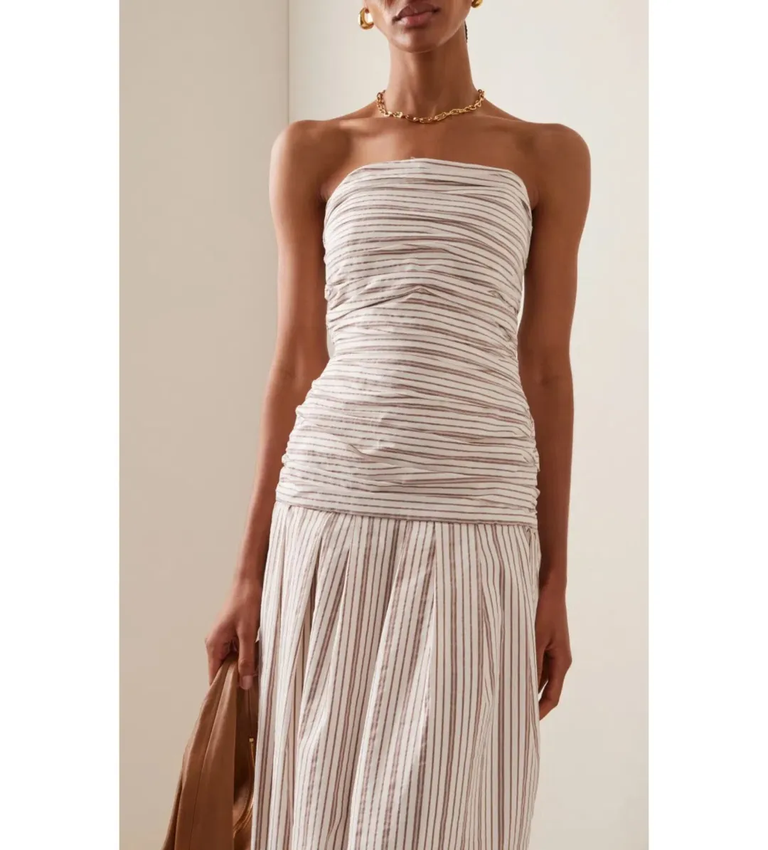 Anna Quan Isadora Strapless Maxi Dress Tobacco Stripe Size AU 10 for rent on The Volte - main image