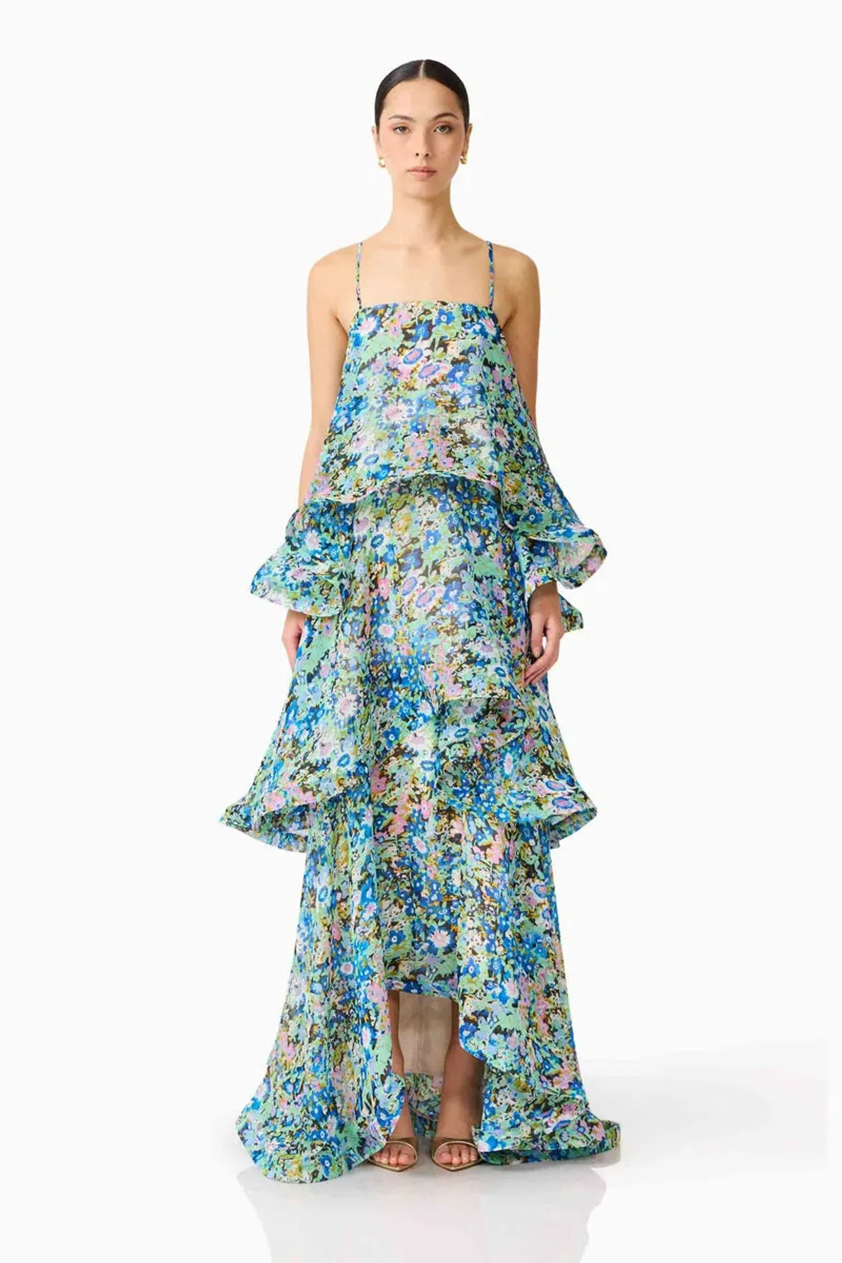 Elliatt Armani Tiered Maxi Dress in Blue Floral Size AU 10 - Image 1