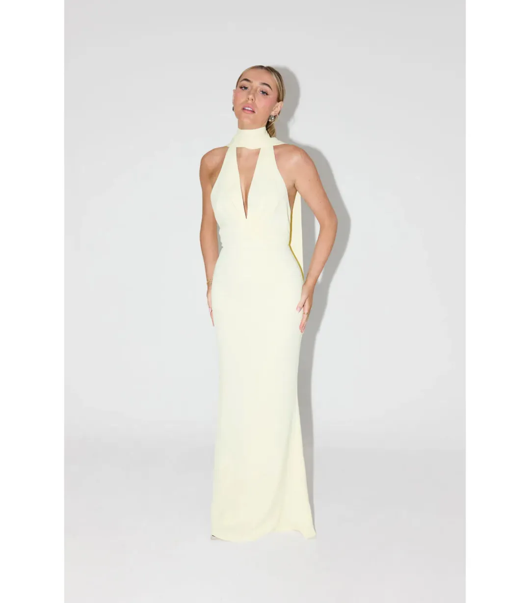 Odd Muse The Ultimate Muse Tie Neck Maxi Dress Butter Cream Size XS / AU 6 for rent on The Volte - main image