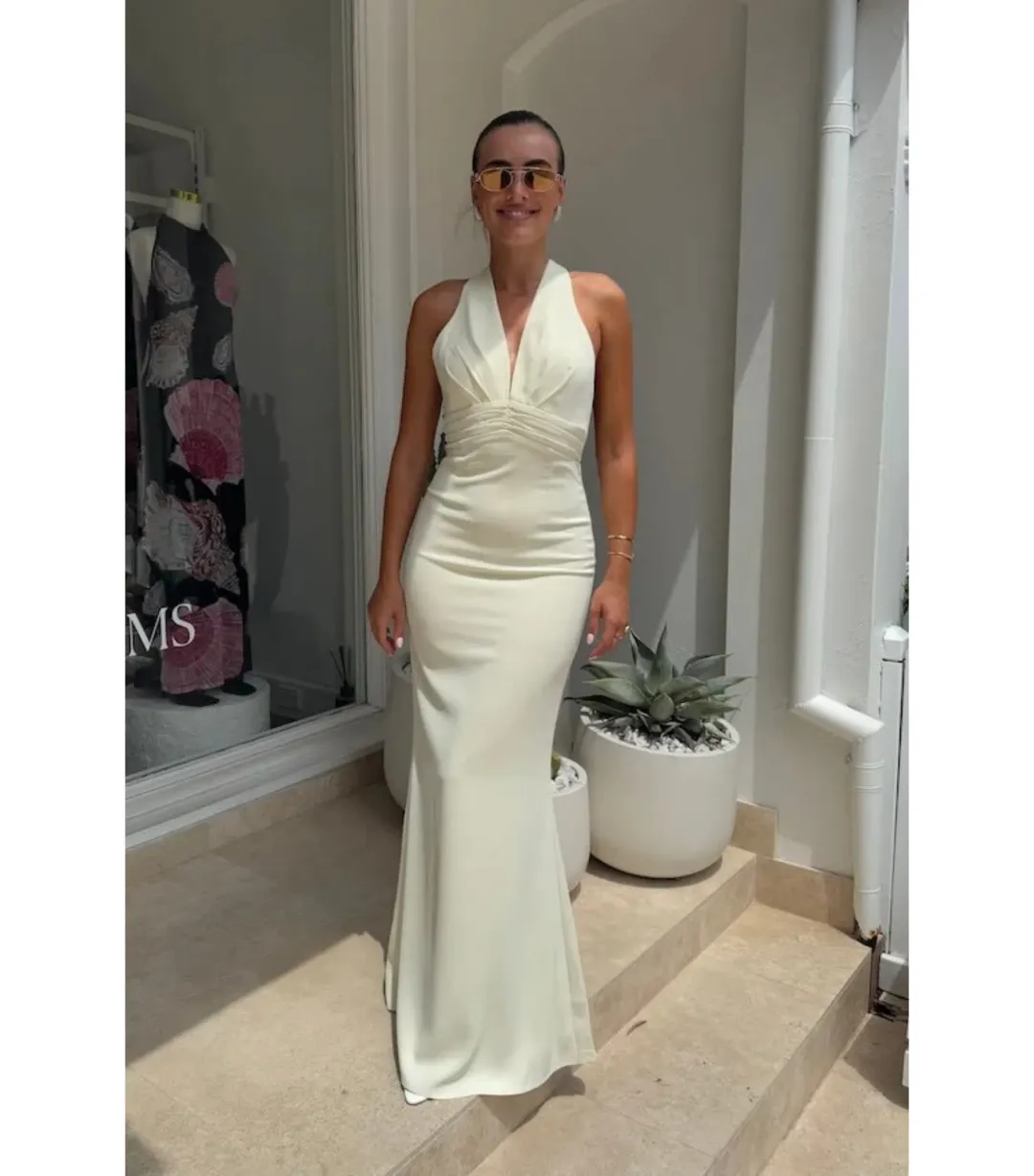 Odd Muse The Ultimate Muse Tie Neck Maxi Dress Butter Cream Size XS / AU 6 for rent on The Volte - main image