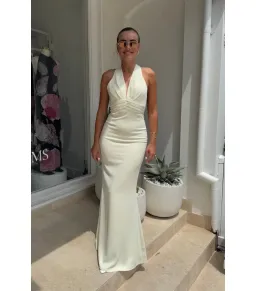 Odd Muse The Ultimate Muse Tie Neck Maxi Dress Butter Cream Size XS / AU 6 for rent on The Volte - image 3