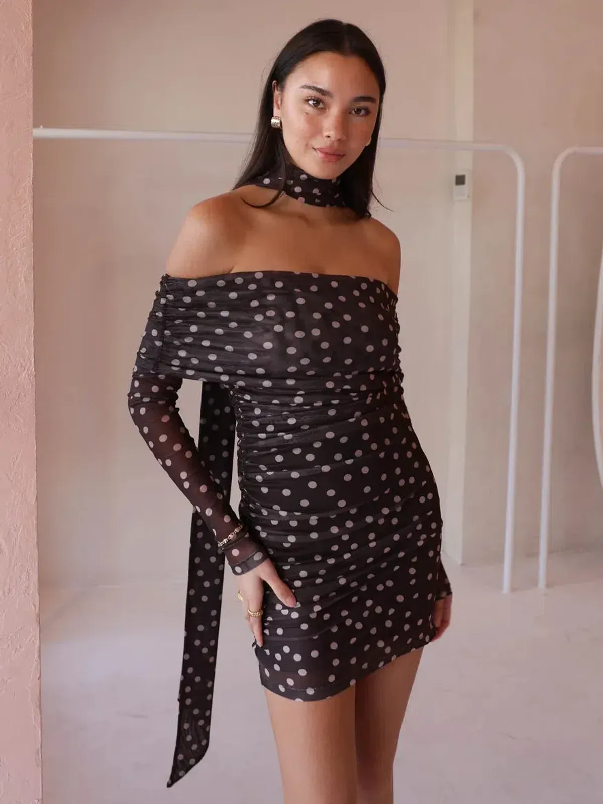 By Nicola By Nicola Boston Mini Dress Chocolate Polka Size 8 for rent on The Volte - main image