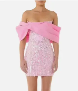 Eliya The Label Bianca Mini Dress Pink Sequence Dress Size L/ AU 12 for rent on The Volte - image 2