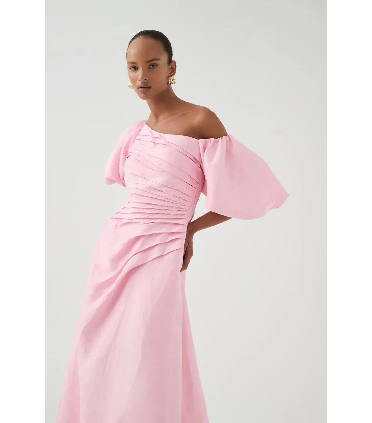 Aje Cadence Ruched Midi Dress Ballerina Pink Size AU 8 - Image 4