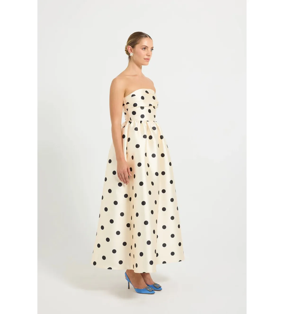 Pasduchas Dottie Strapless Midi Dress in Cream/Black Size AU 8 - Image 3
