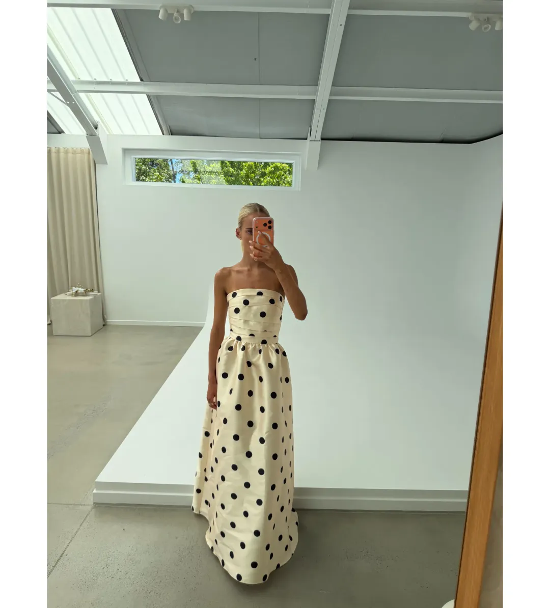 Pasduchas Dottie Strapless Midi Dress in Cream/ Black Size AU 10 for rent on The Volte - main image