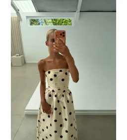 Pasduchas Dottie Strapless Midi Dress in Cream/ Black Size AU 10 for rent on The Volte - image 4