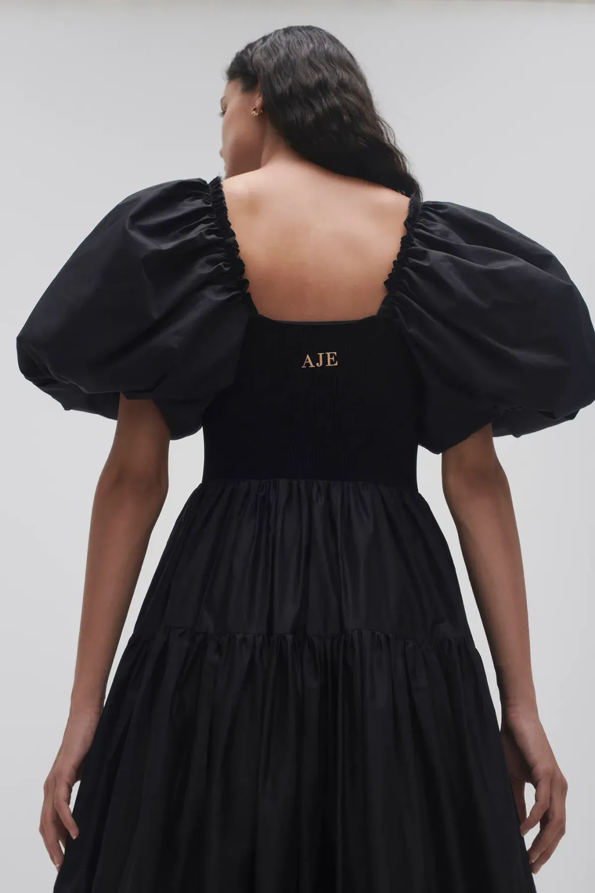 Aje Casa Puff Sleeve Midi Dress Black Size AU 6 - Image 2