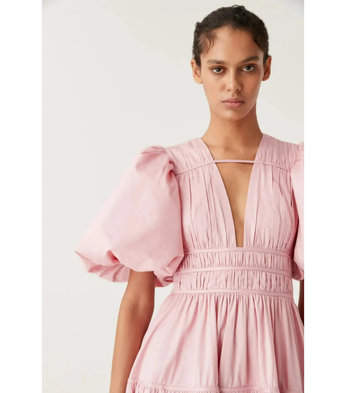 Aje Fallingwater Gathered Midi Dress Chalk Pink Size AU 6 - Image 2
