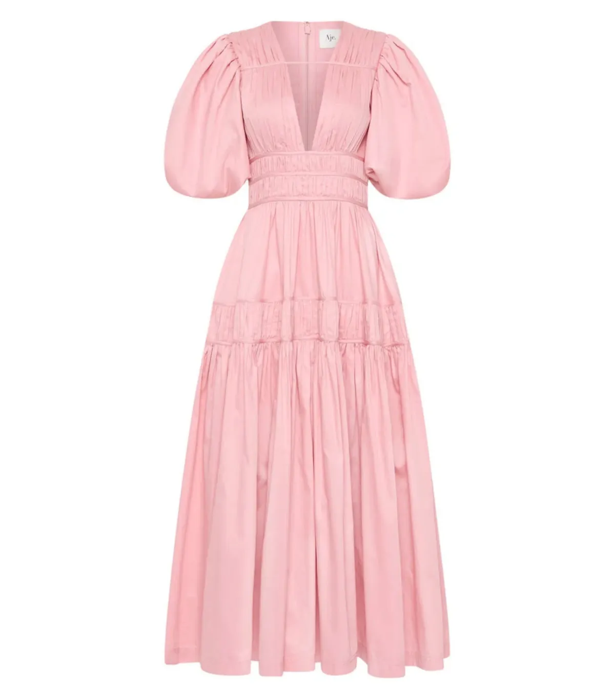 Aje Fallingwater Gathered Midi Dress Chalk Pink Size AU 6 - Image 4