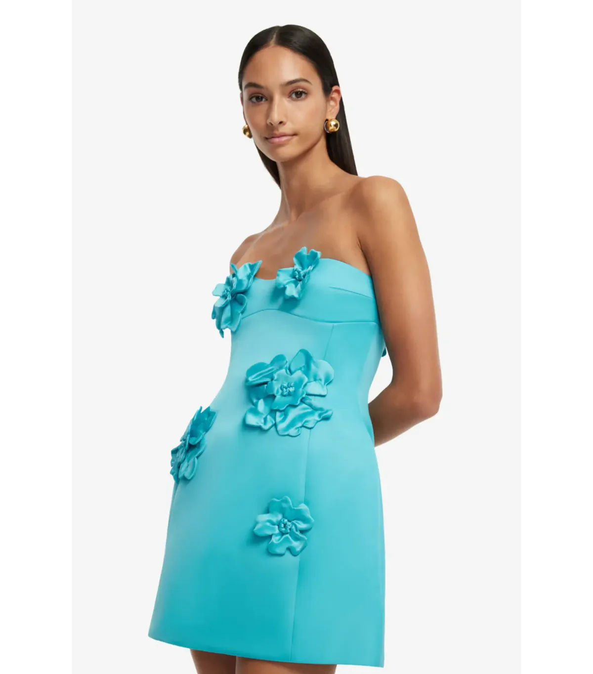 Leo Lin Rosario Petal Bustier Mini Dress Aqua Size AU 8 - Image 2