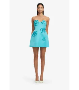 Leo Lin Rosario Petal Bustier Mini Dress Aqua Size AU 8 for rent on The Volte - image 1
