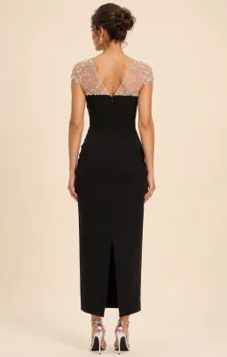 Rachel Gilbert Dottie Floral Crystal Sheer Draped Midi Dress in Black Size AU6 for rent on The Volte - image 2