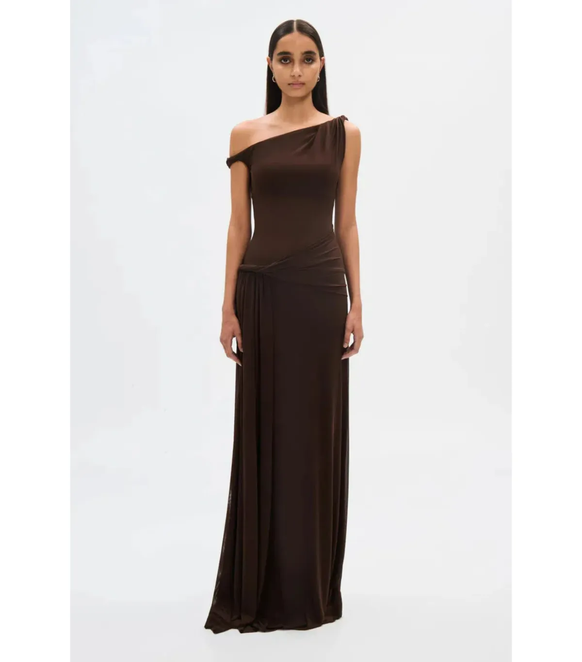 Misha Collection Sisal Mesh Maxi Dress Espresso Size 8/S for rent on The Volte - main image