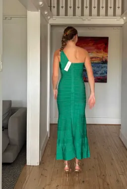 Hervé Léger One-Shoulder Asymmetric Emerald Dress Green Size Small / AU 8 for rent on The Volte - image 4