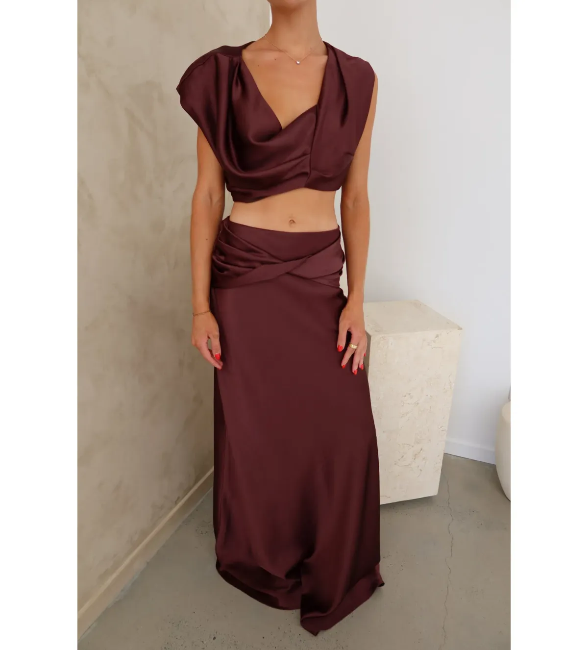 Arcina Ori Andi Top and Maxi Skirt Set Cacao Size S / AU 8 - Image 3