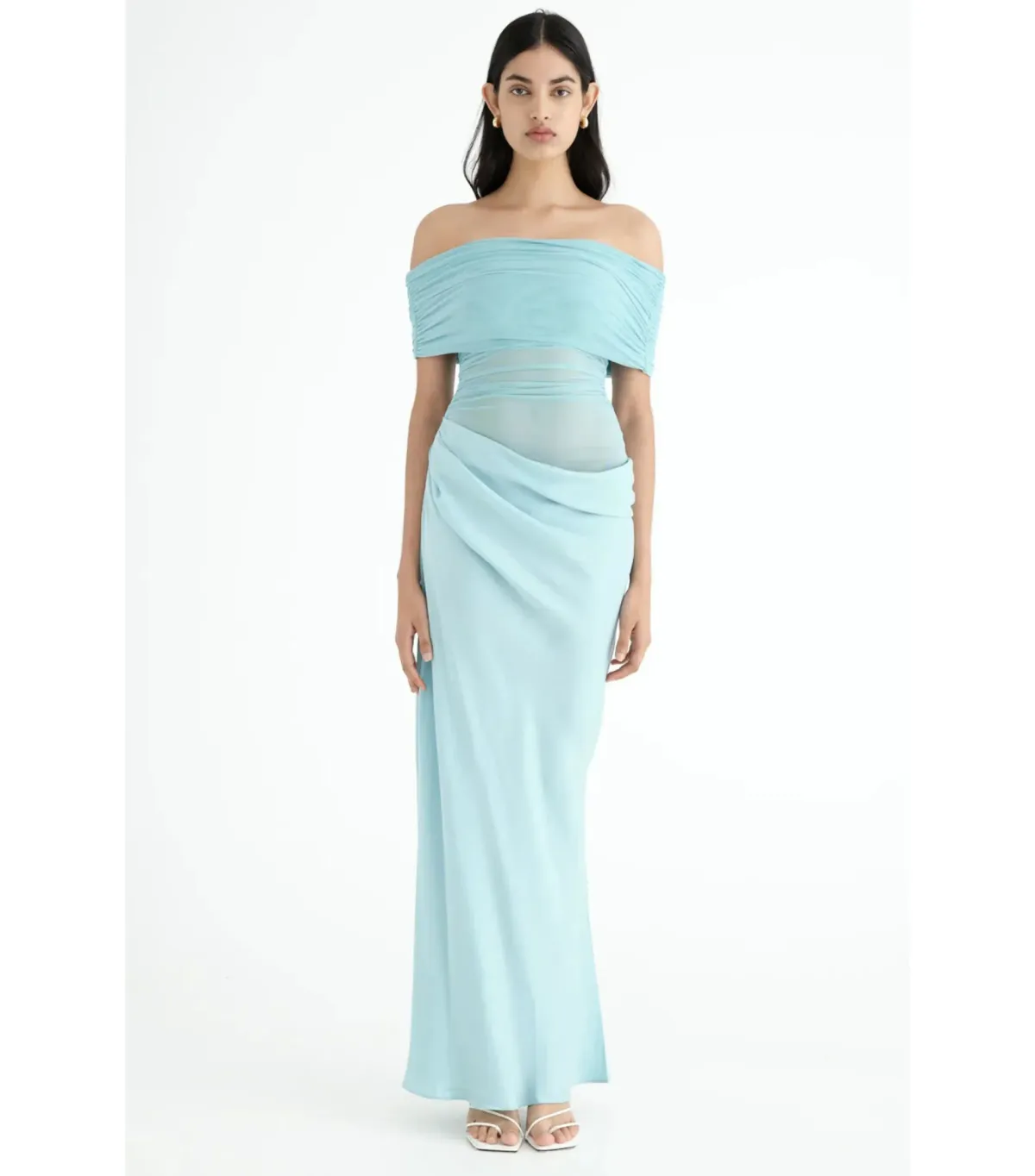 Benni Nico Off Shoulder Maxi Dress Aqua Size AU 6 - Image 1